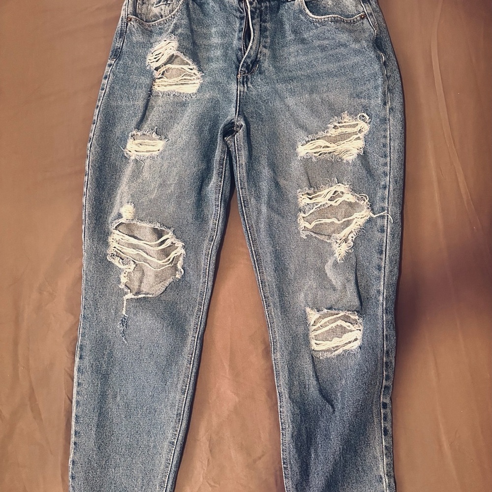 Fashion Nova Blue Distressed Boyfriend Jeans
